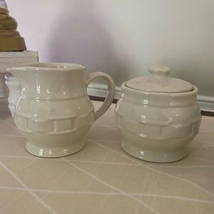 Longaberger Pottery SOLID IVORY COFFEE CREAM PITCHER/SUGAR BOWL 3-PIECE SET